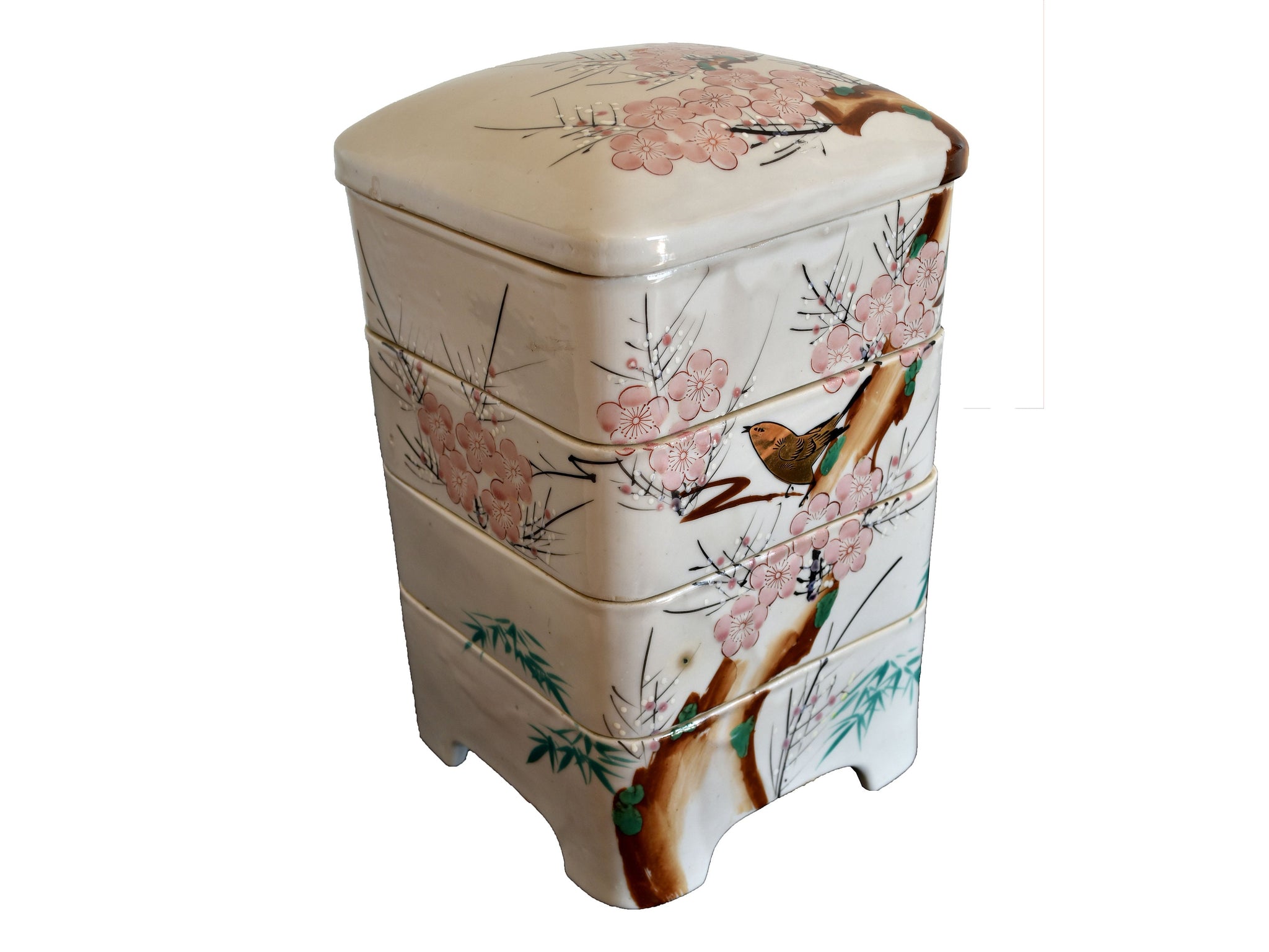 Japanese Ceramic Jubako box, hand painted 4 tiered Bento Stacking Lunc –  Okame Gallery